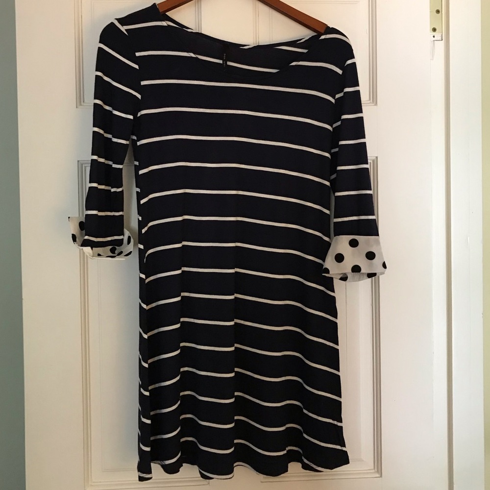 Cute navy striped knit dress, Size Small